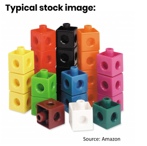 Stock image of Snap Cubes, varying stacks of cubes in different colours, but with no sense of scale